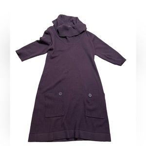 Dressbarn Purple Acrylic Cowl Neck Sweater Dress With Two Front Pockets